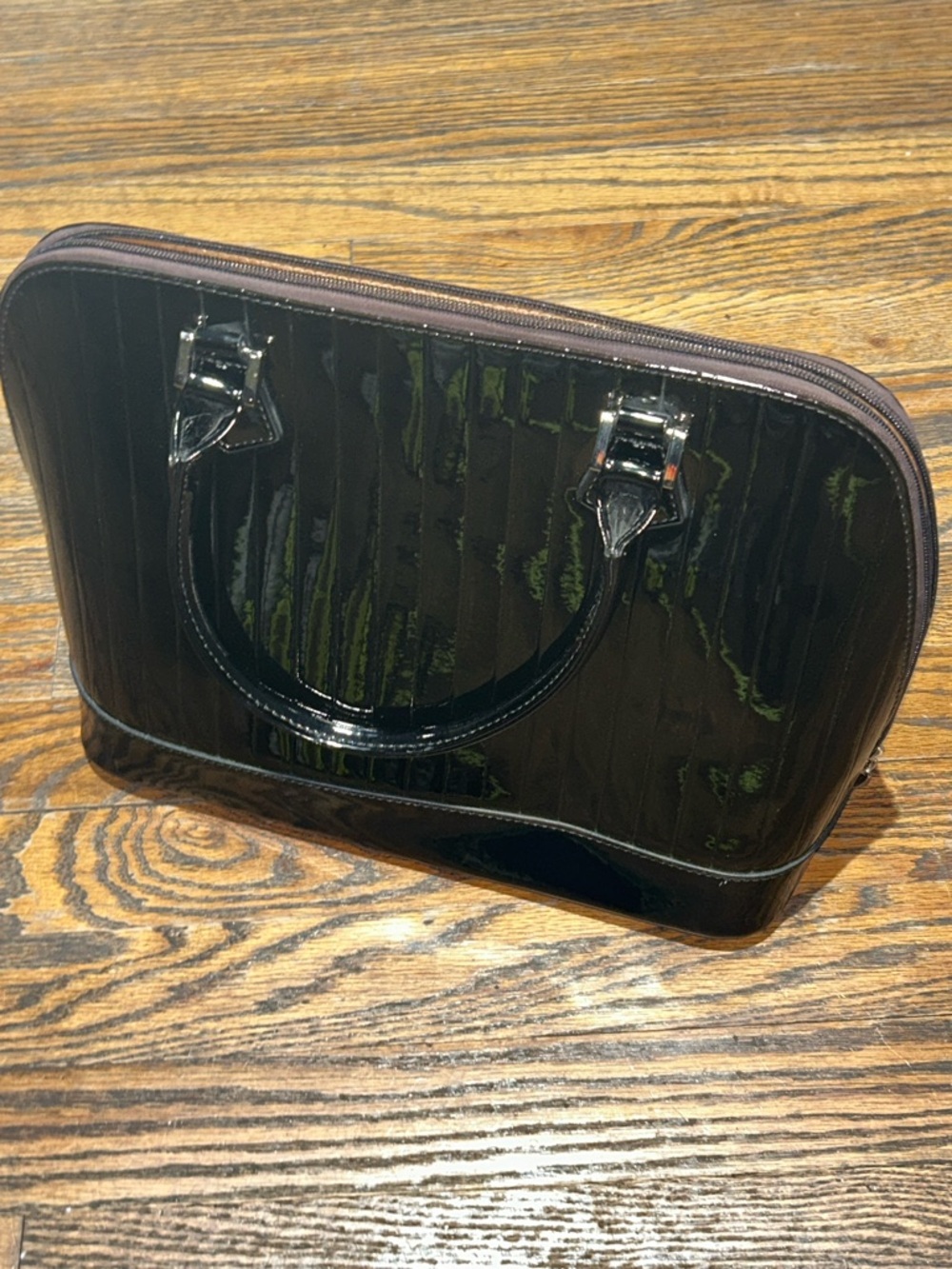 Black Patent Structured Women's Top-Handle Bag